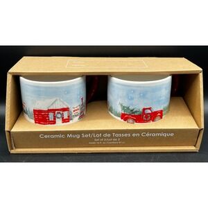 Bass Pro Shops Christmas Ceramic Mug Set 2pk 16oz Red Truck Barn Winter Holiday
